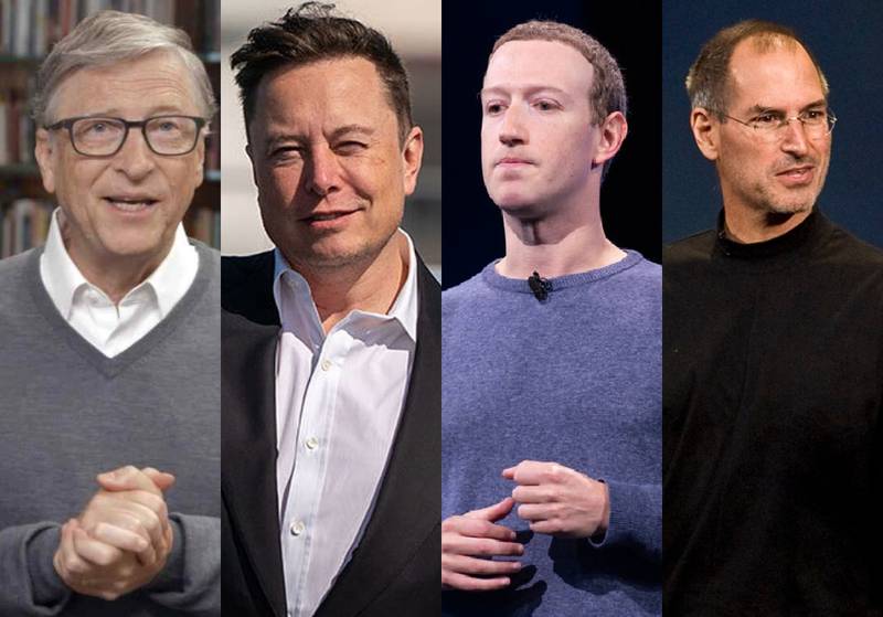 Bill Gates, Elon Musk, Mark Zuckerberg y Steve Jobs.