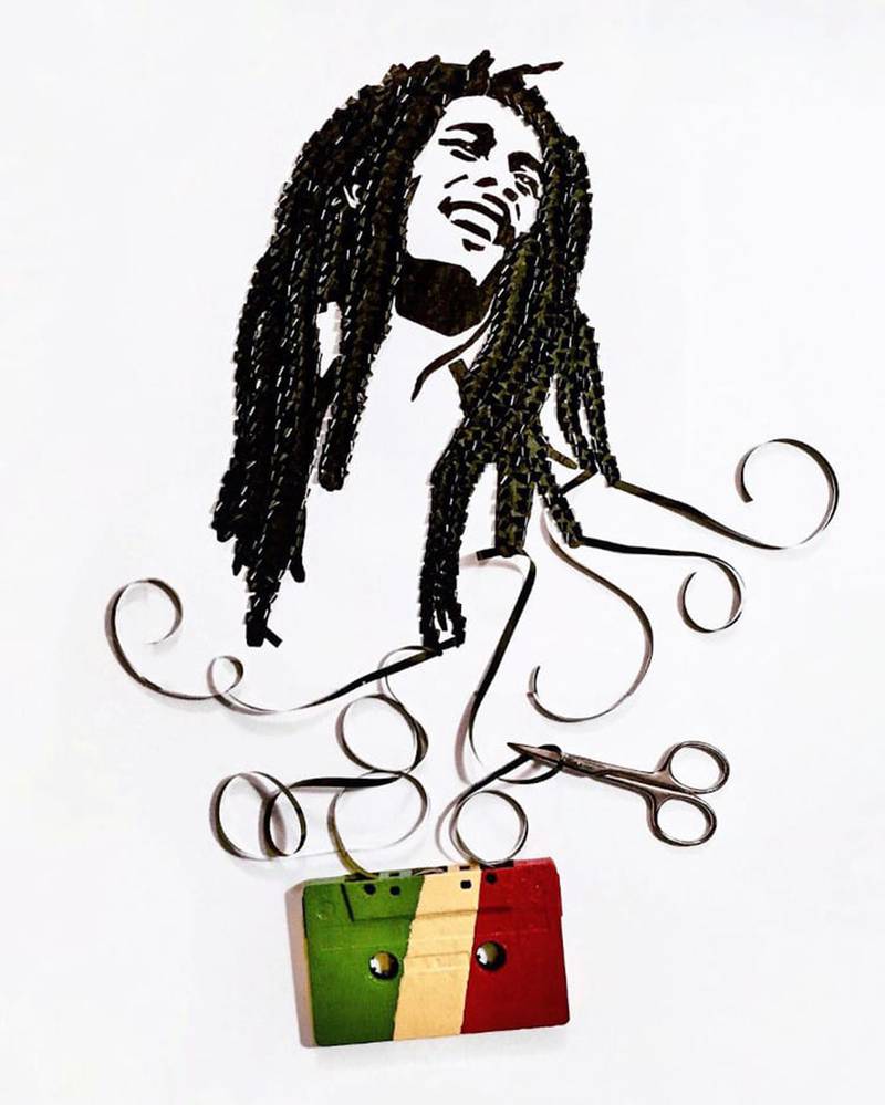 Bob Marley hecho completamente de cinta de casete