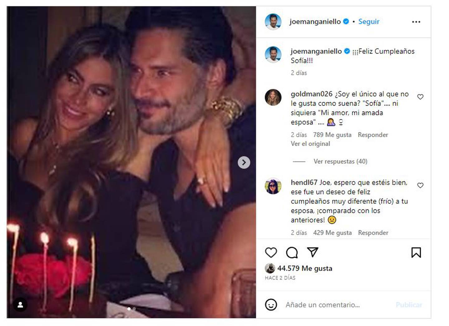 Joe Manganiello felicitó de manera escueta a Sofía Vergara por su cumpleaños