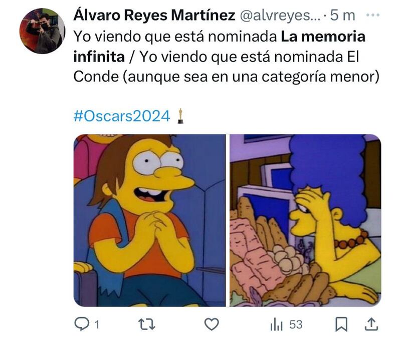 Cibernautas reaccionan a nominación de “La Memoria Infinita” a los Premios Oscar 2024. Captura de X