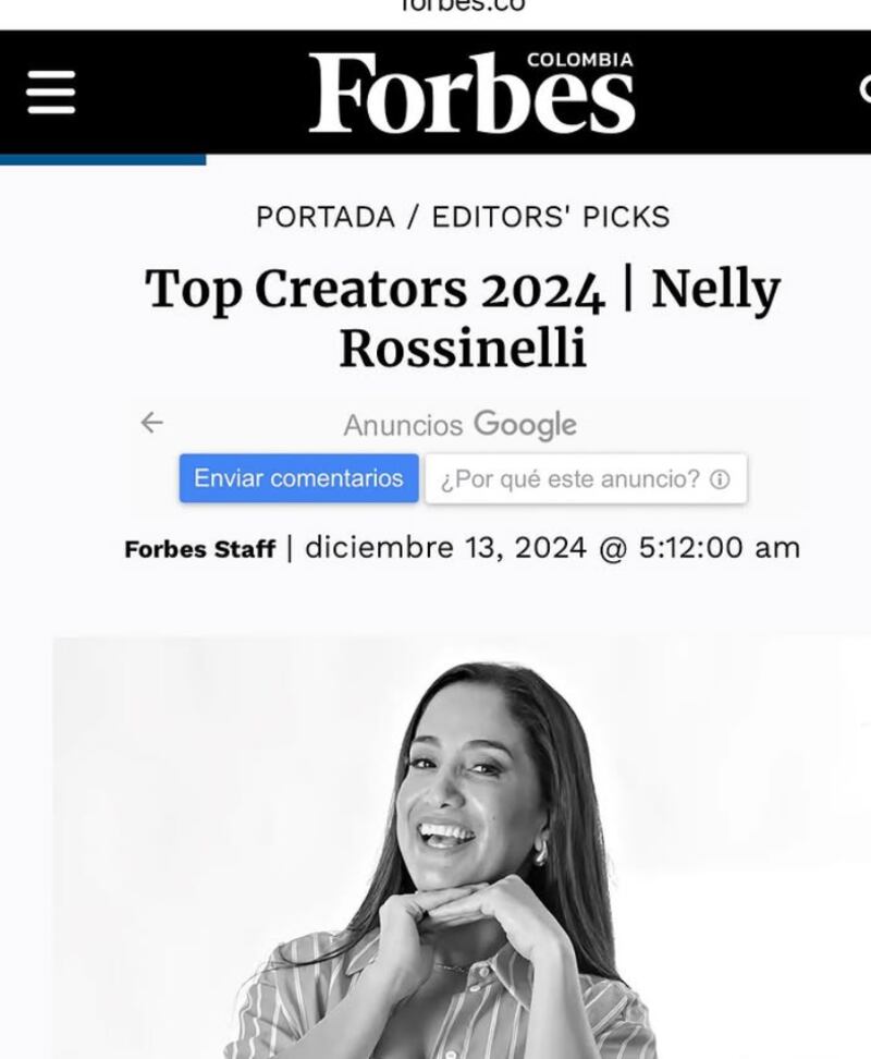 Nelly Rossinelli en ranking de Forbes en Latinoamérica: Su emotiva celebración