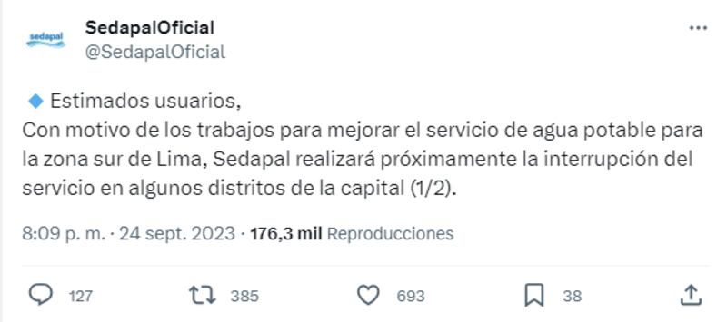 Corte de agua en Lima