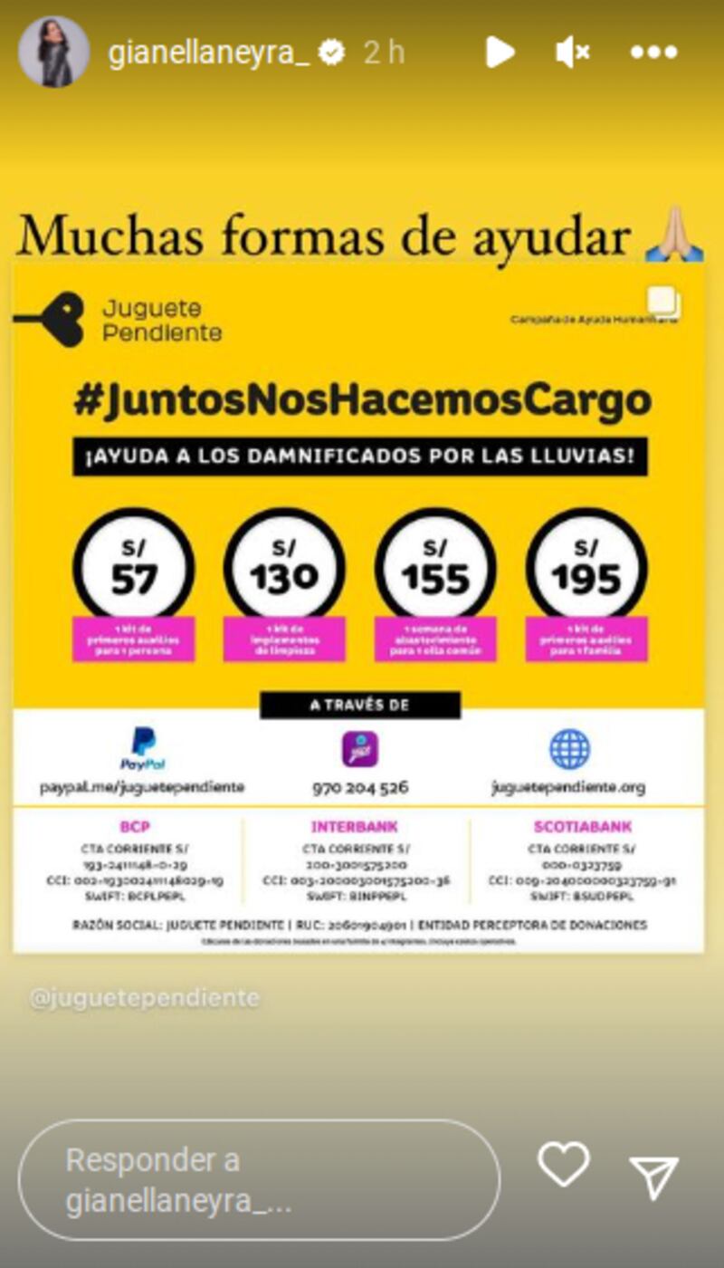 Ayuda para afectados por lluvias en Perú