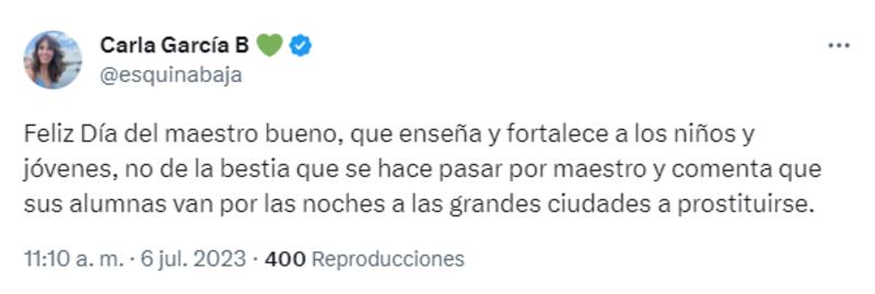 El mensaje de Carla García por el Día del Maestro.