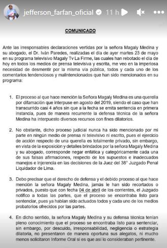 Comunicado de Jefferson Farfán.