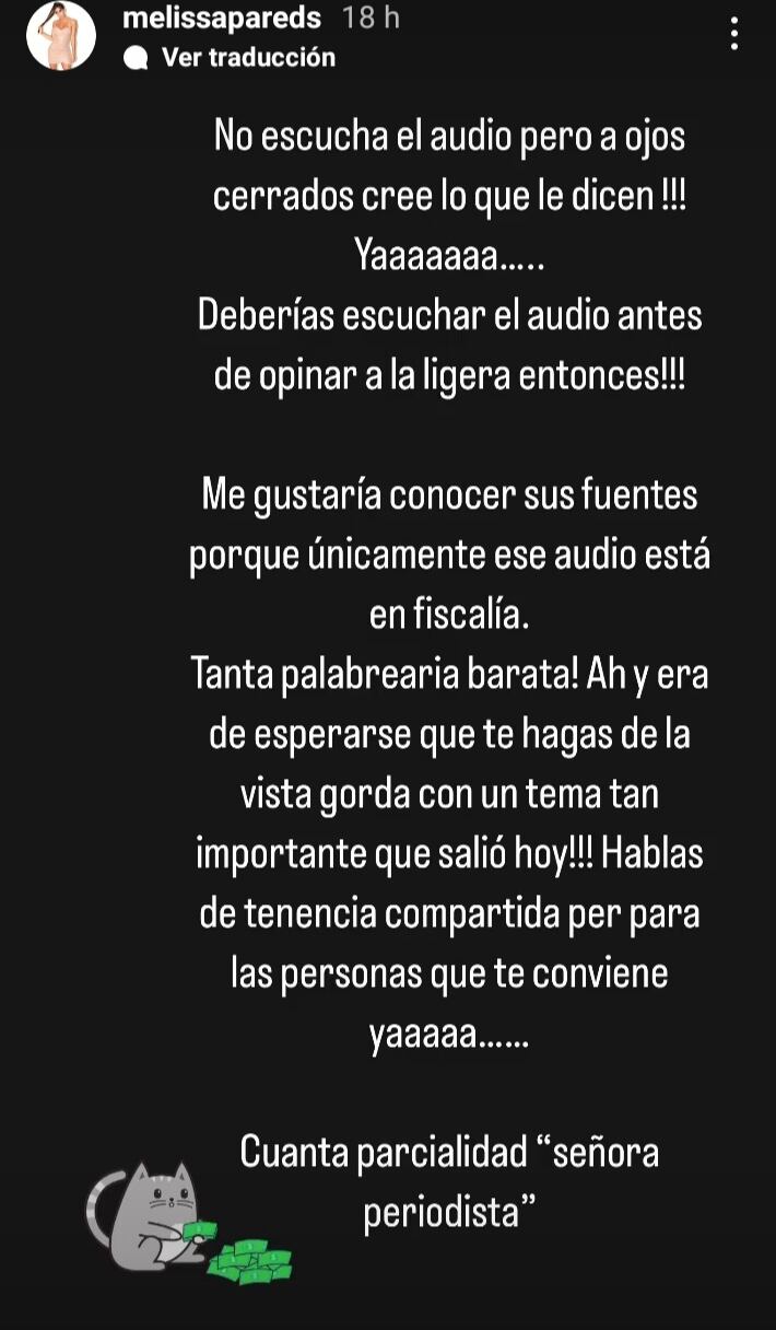 Un comunicado de Melissa Paredes en sus redes sociales se lo dirigió a Magaly Medina.