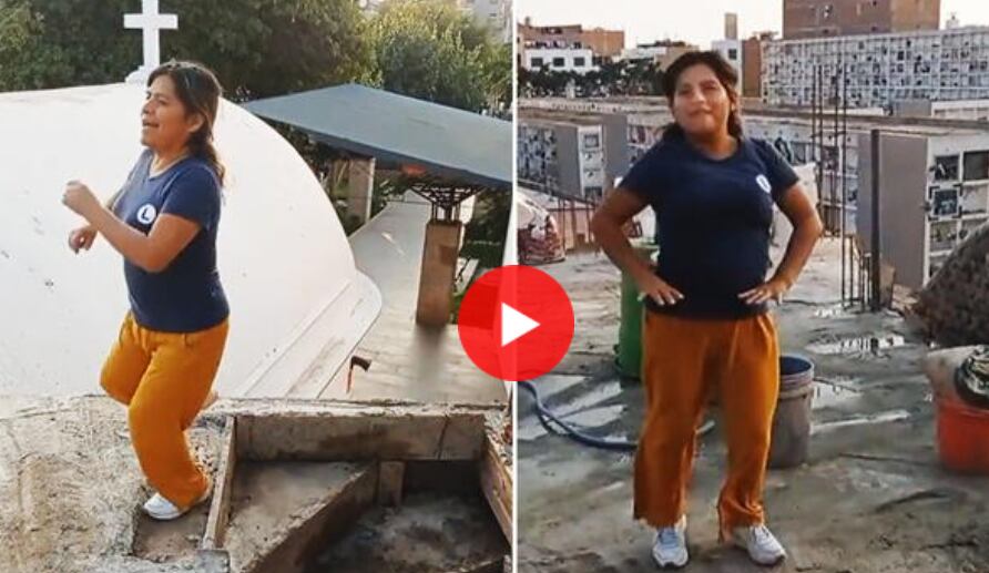 Mujer celebra construcción de su casa al lado de un cementerio.
