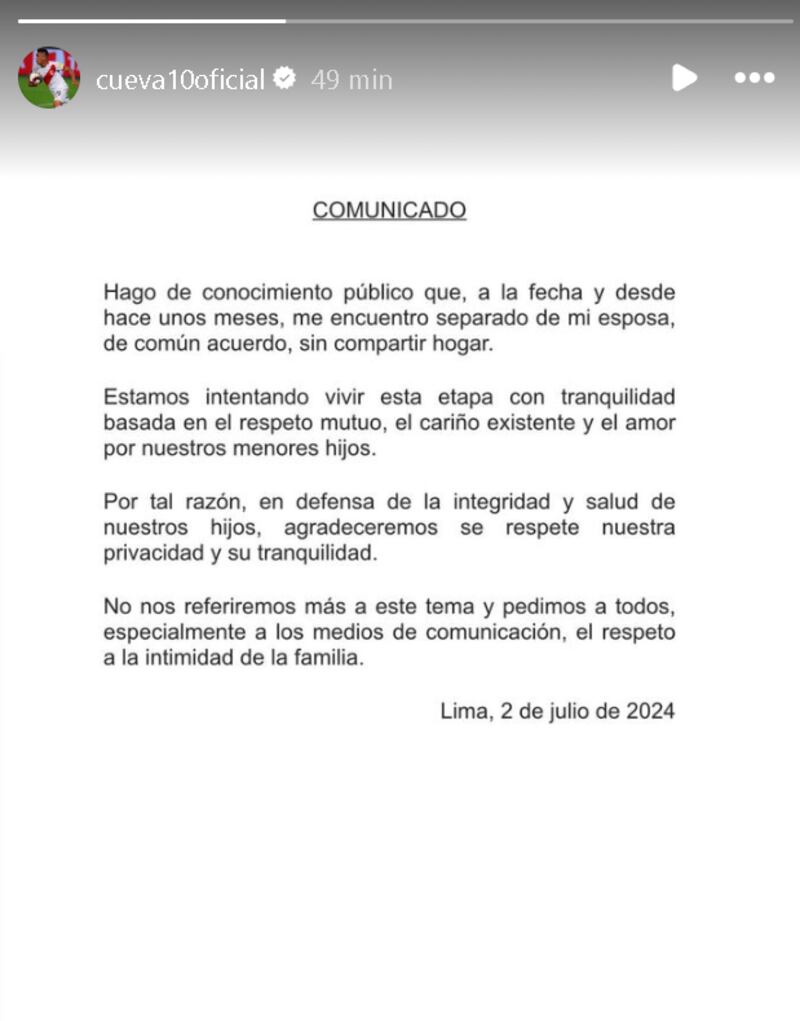 Christian Cueva pone fin a su matrimonio con Pamela López.