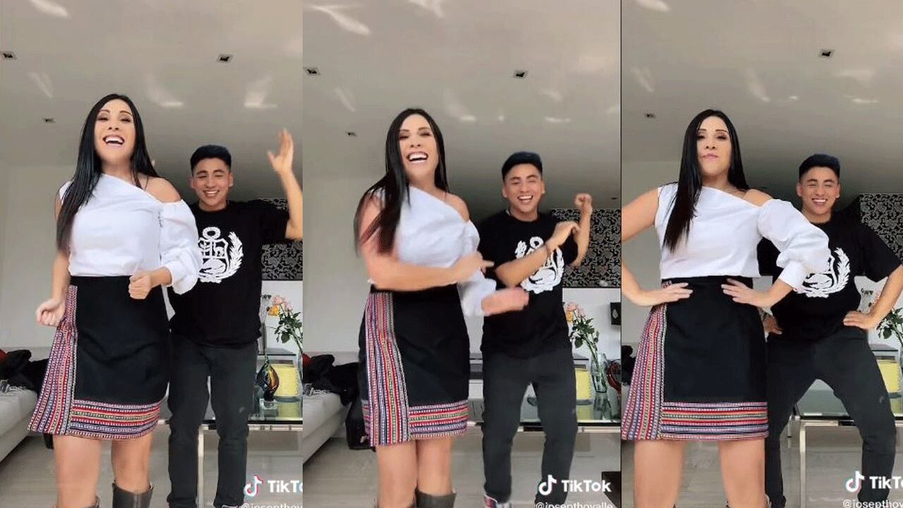 Tres segmentos de un video de Tula Rodríguez y su sobrino, Josepth Ovalle, bailando música peruana por Fiestas Patrias.